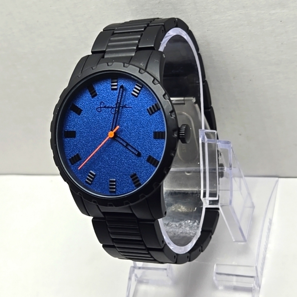 Mens Sean John Urbin 43mm Black Blue Watch SJ0001BKB New Battery Quartz Analog - Picture 2 of 10
